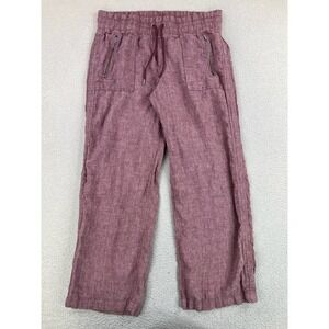 Athleta Pants Womens 14 Pink Cabo Linen Wide Leg Elastic Waist Casual Pockets